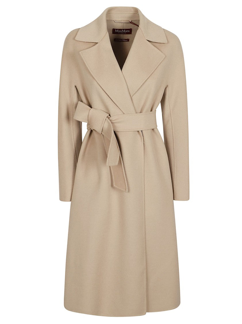 Max Mara Tailored Coat With Wide Lapel Collar And Self-Tie Belt