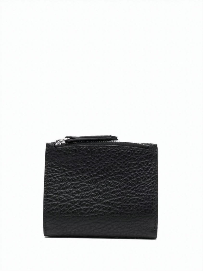 Maison Margiela Textured Calf Leather Compact Wallet With Distinctive Stitches