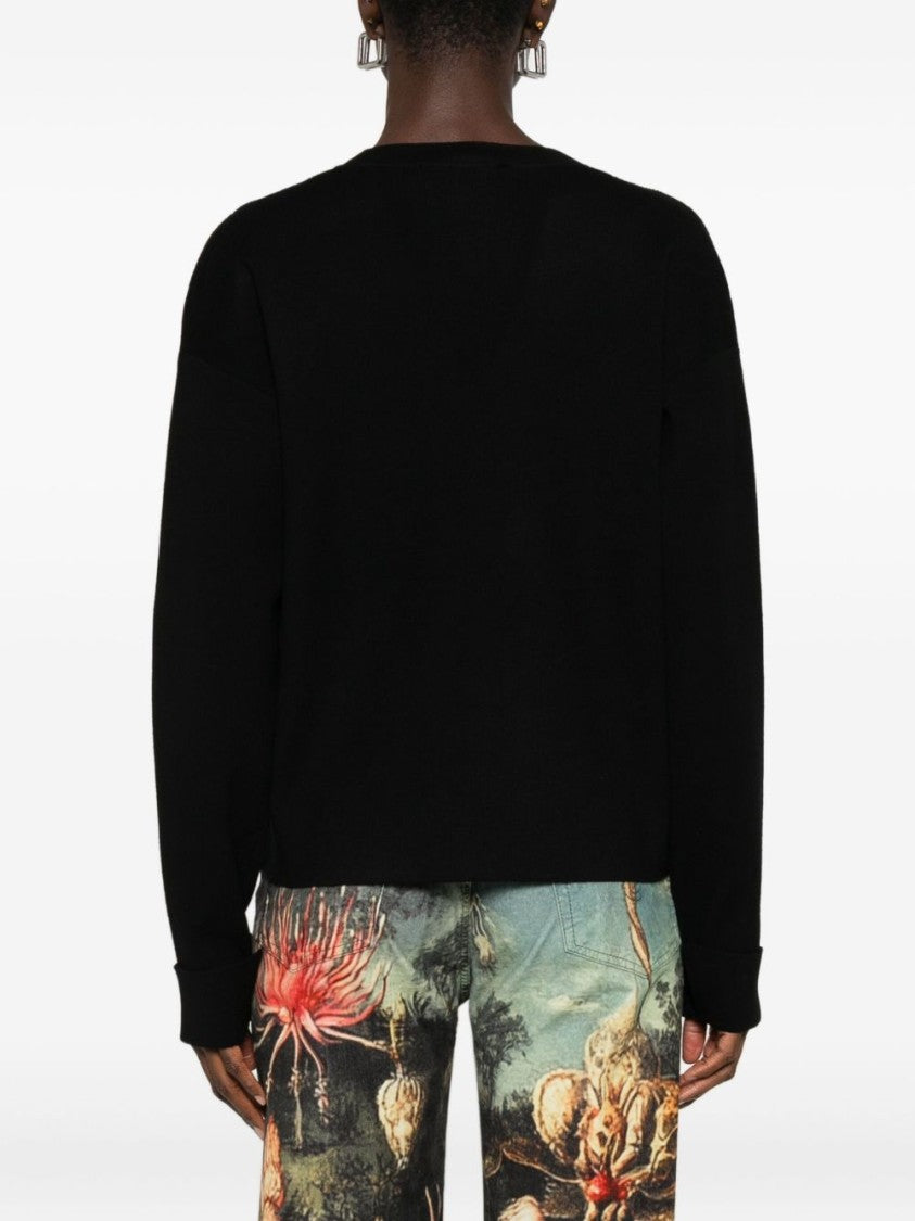 Blugirl V-Neck Black Sweater With Geometric Pattern And Embellished Detailing