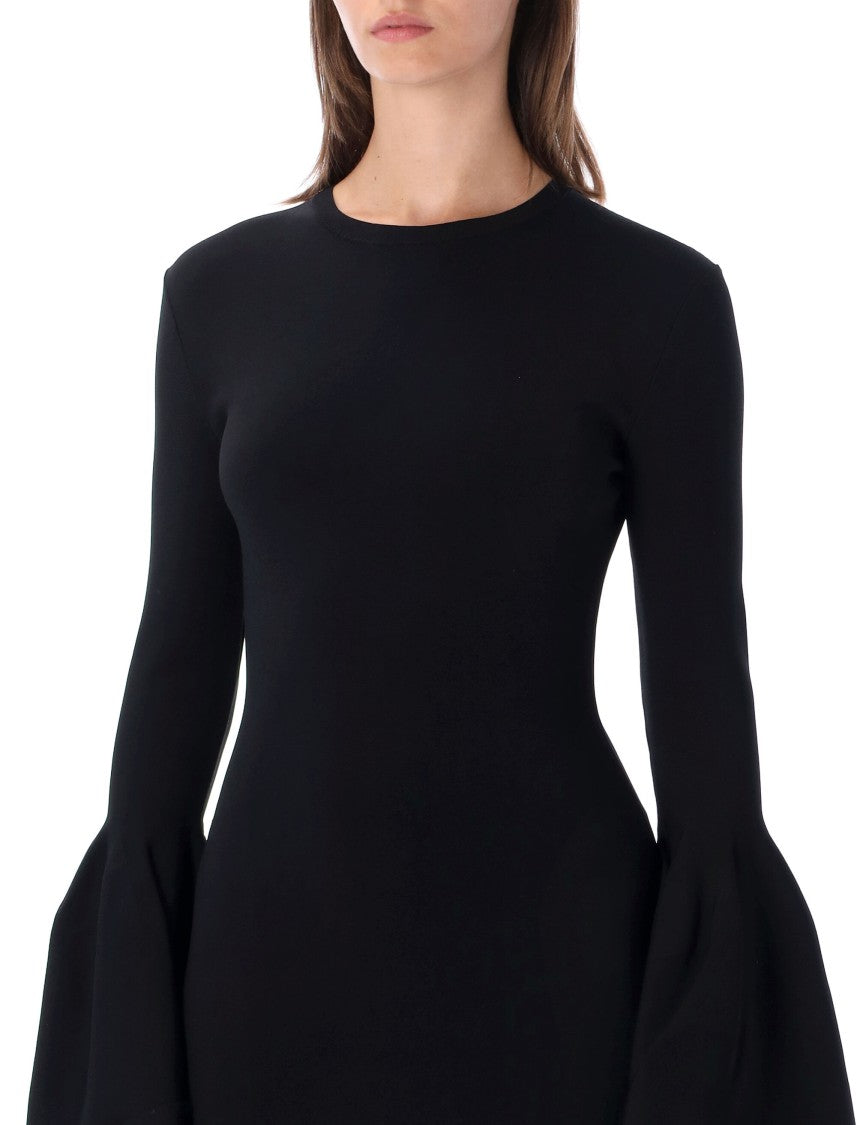 Stella Mccartney Sculpted Black Midi Dress With Bell Sleeves