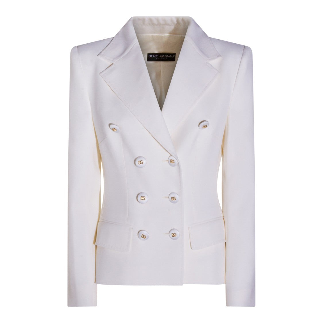 Dolce & Gabbana Double-Breasted White Wool Blazer With Structured Lapel