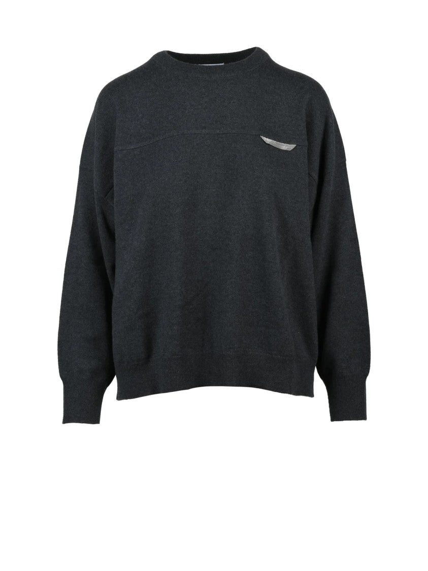 Brunello Cucinelli Cashmere Crewneck Sweater With Relaxed Fit And Decorative Detail