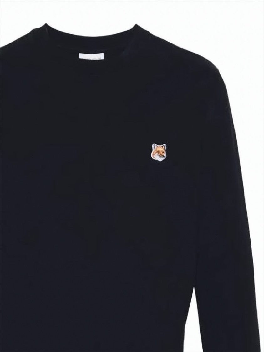 Maison Kitsuné Long-Sleeve Crewneck T-Shirt With Embroidered Fox Emblem