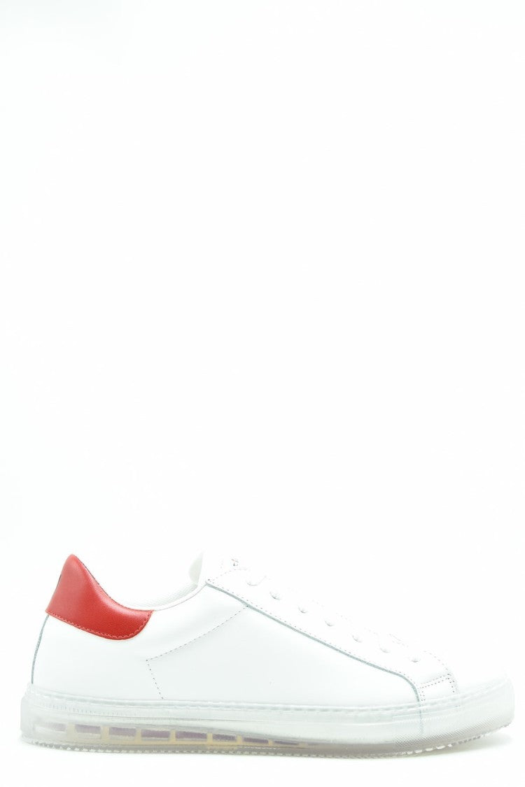 Knt White Leather Contrast-Heel Sneaker