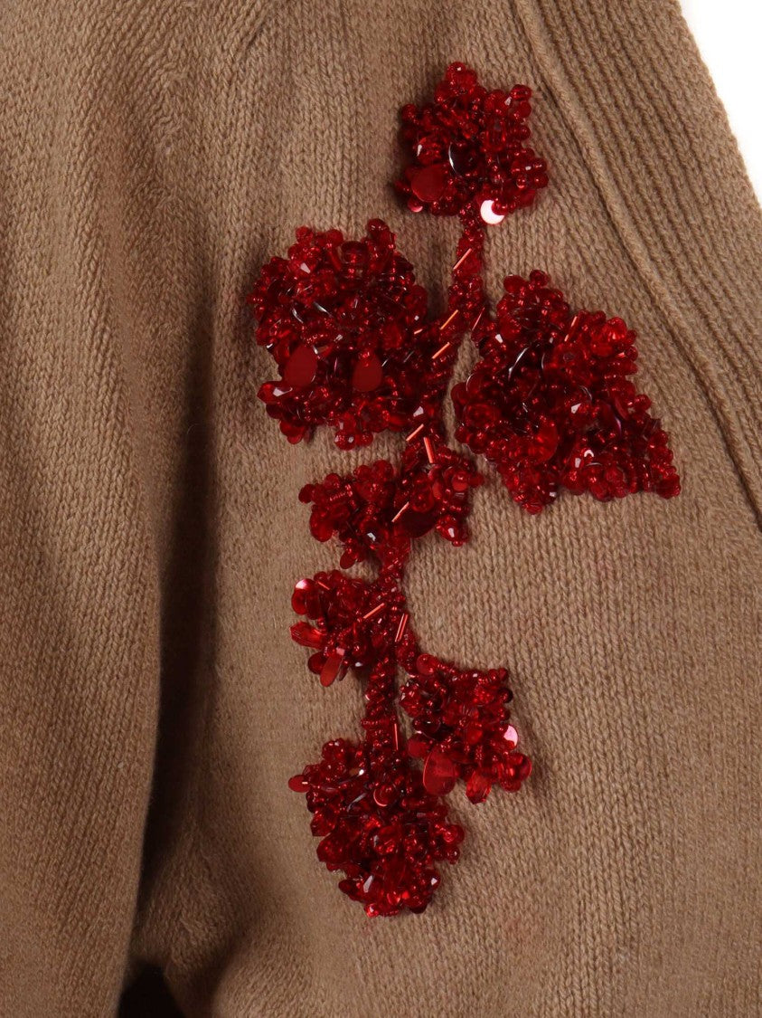 Alberta Ferretti Cropped Cashmere-Wool Blend Cardigan With Floral Sequin Embellishments