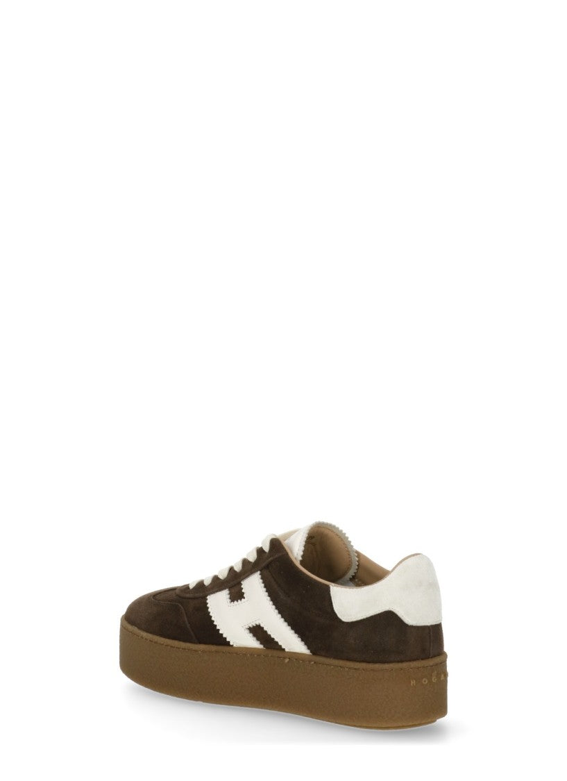 Hogan Brown Suede Leather Sneakers With Rubber Platform Sole