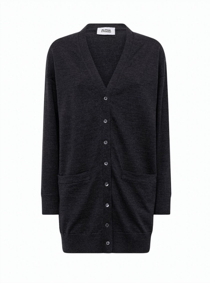 Alpha Studio Long-Sleeved Buttoned Merino Wool Cardigan