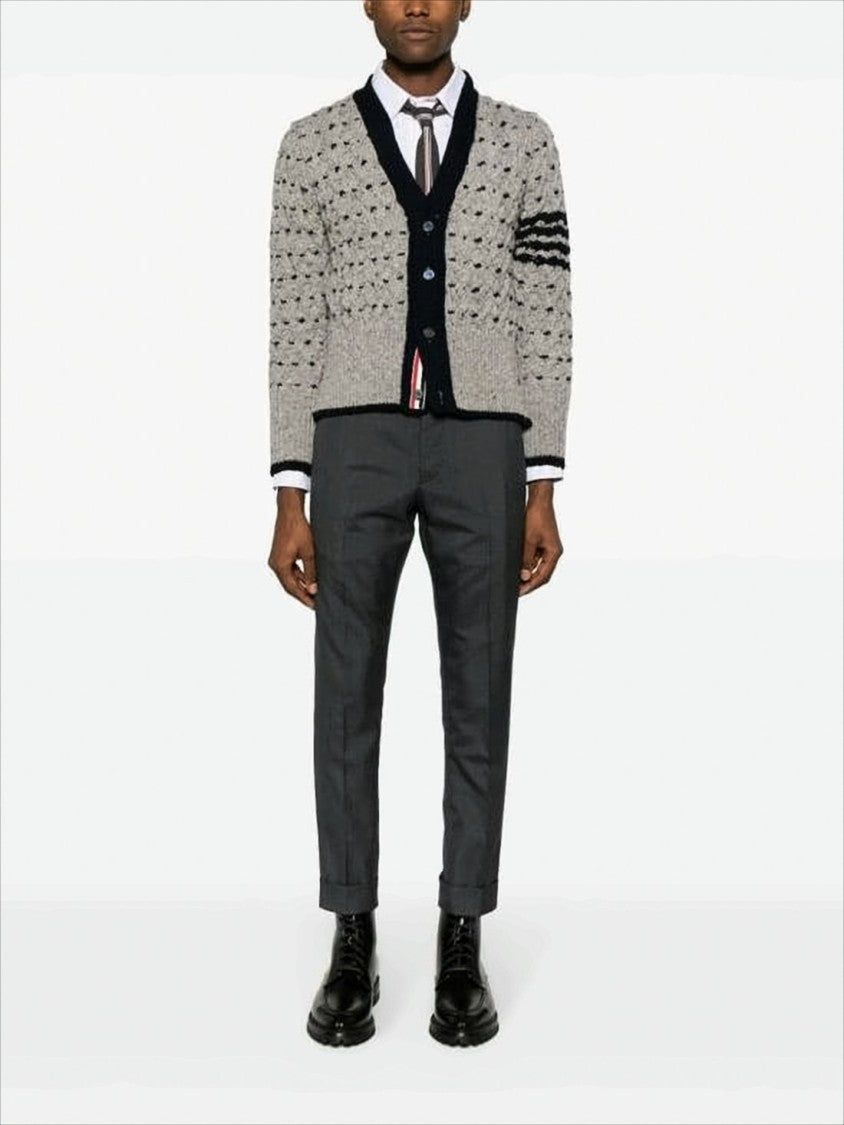 Thom Browne Textured Knit Cardigan With Deep V-Neckline
