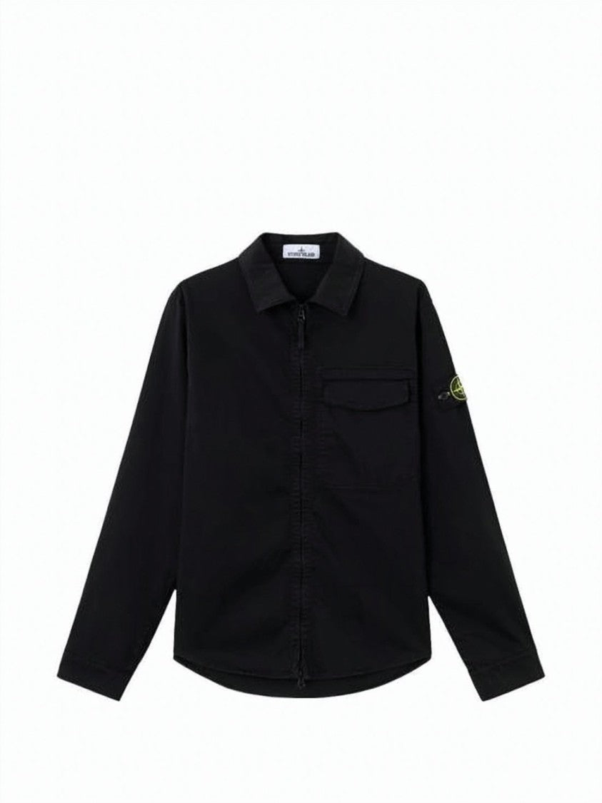 Stone Island Minimalist Black Casual Jacket With Branded Patch