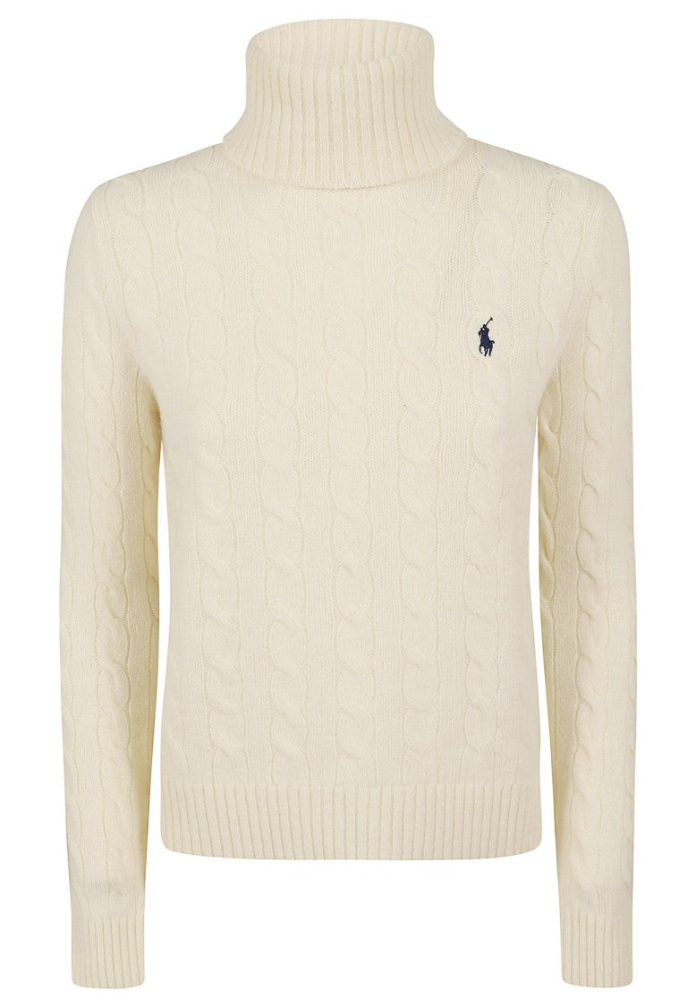 Polo Ralph Lauren Cream Wool-Blend Cable-Knit Turtleneck Sweater