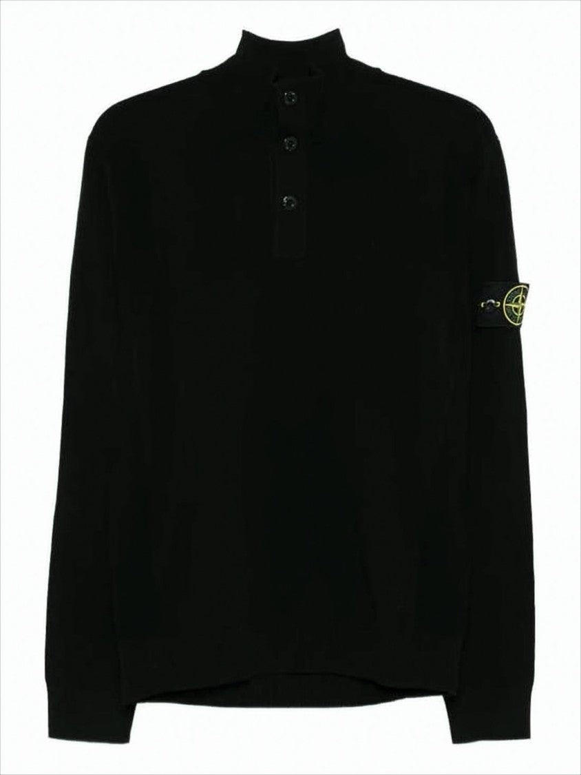 Stone Island Black Turtleneck Sweater With Signature Patch