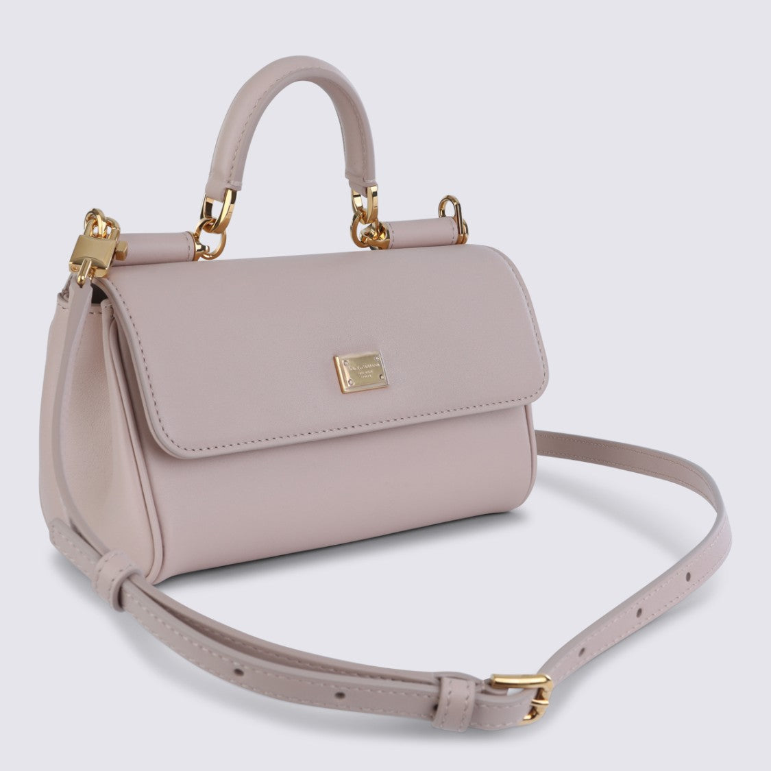 Dolce & Gabbana Structured Nude Leather Top Handle Bag