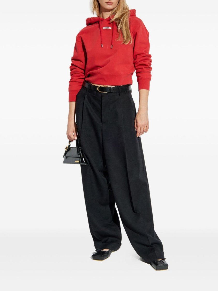 Jacquemus Cropped Red Sweatshirt With Hood