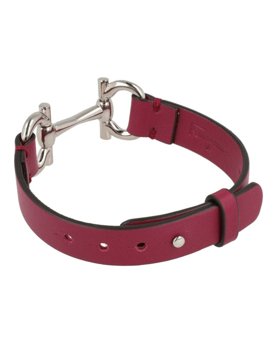 Ferragamo Double Gancini Leather Bracelet With Pin Buckle Closure