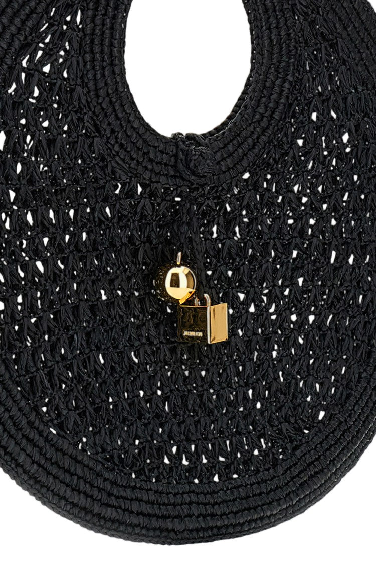 Jacquemus Black Le Petit Rond Spiaggia Raffia Bag