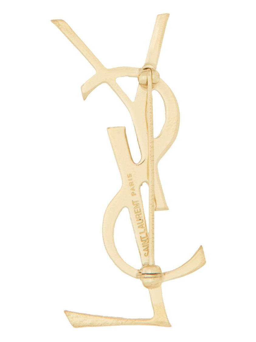 Saint Laurent Intertwined Monogram Brass Brooch