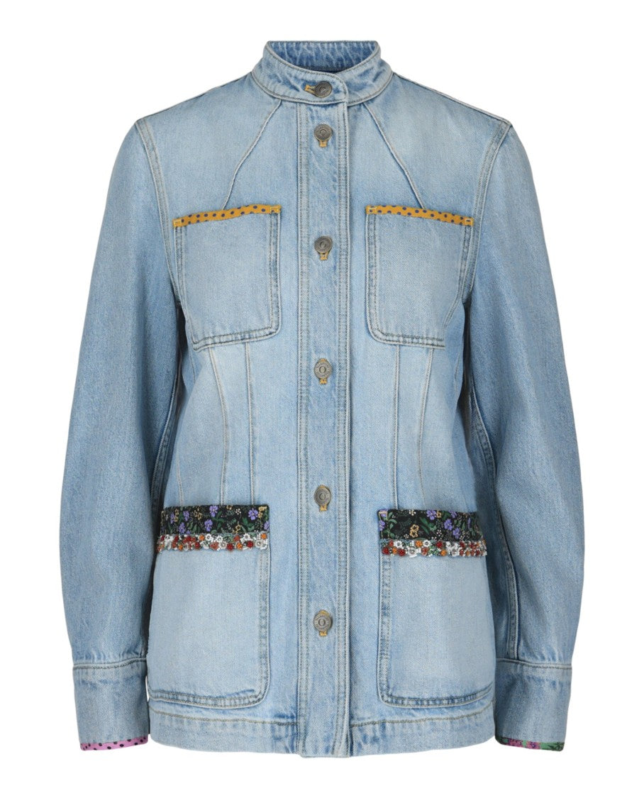 Valentino Embroidered Trimmed Denim Jacket