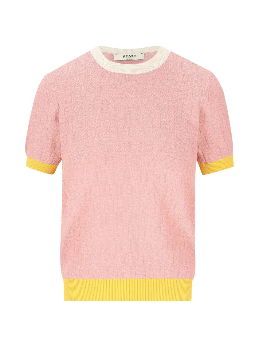 Fendi Color Block Ff Short-Sleeved Knit Top
