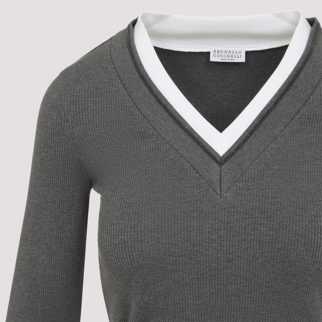 Brunello Cucinelli Ribbed Long-Sleeved Top With Contrasting Trim