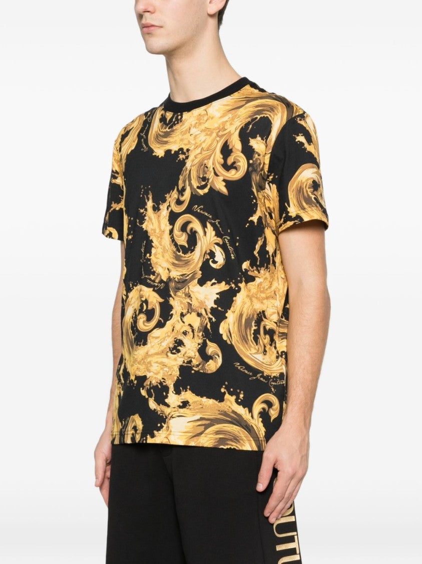 Versace Jeans Couture Baroque-Inspired Black T-Shirt With Gold Print