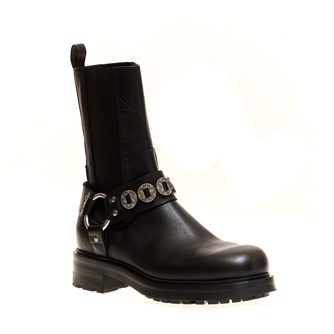 Elena Iachi Black Leather Biker Boots