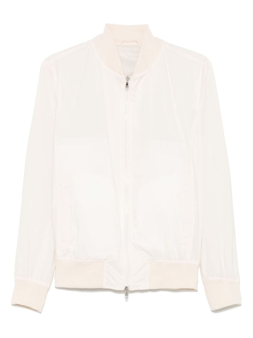 Barba White Bomber Jacket With Ribbed Cuffs