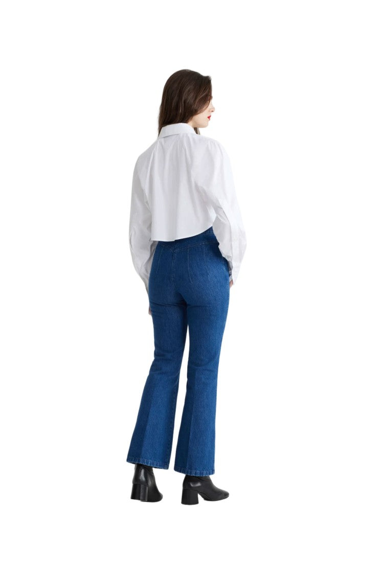 Patou Flared Denim Trousers With Gold-Tone Accents