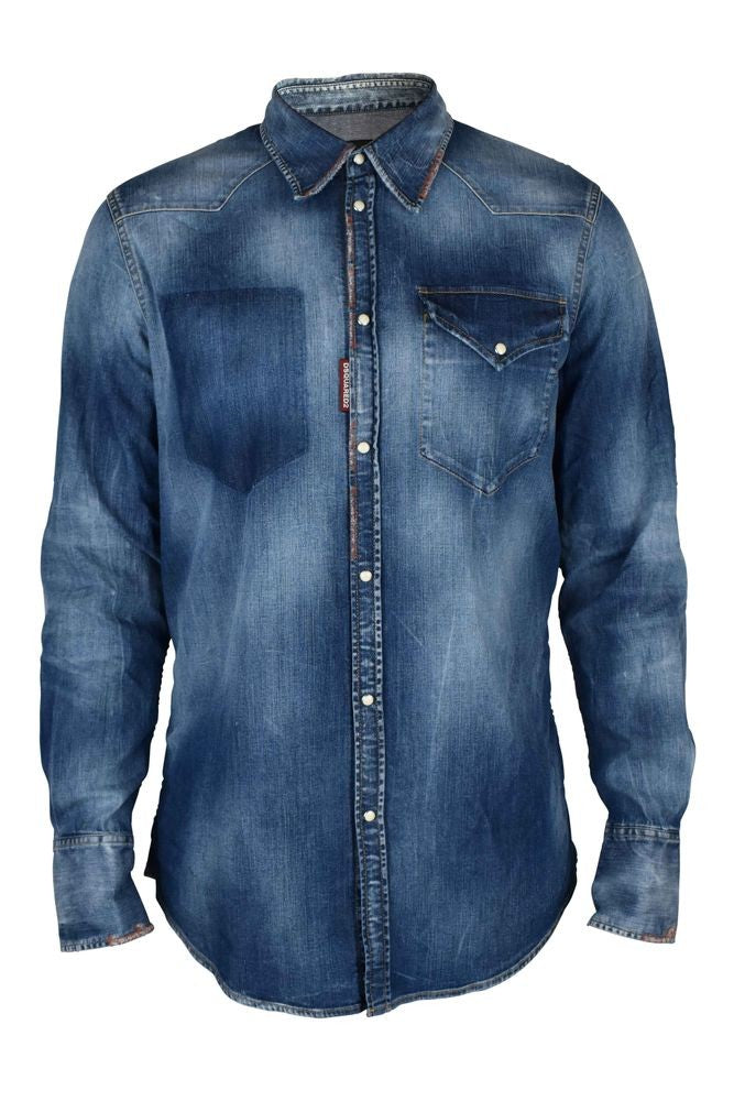 Dsquared2 Washed Blue Denim Western Shirt