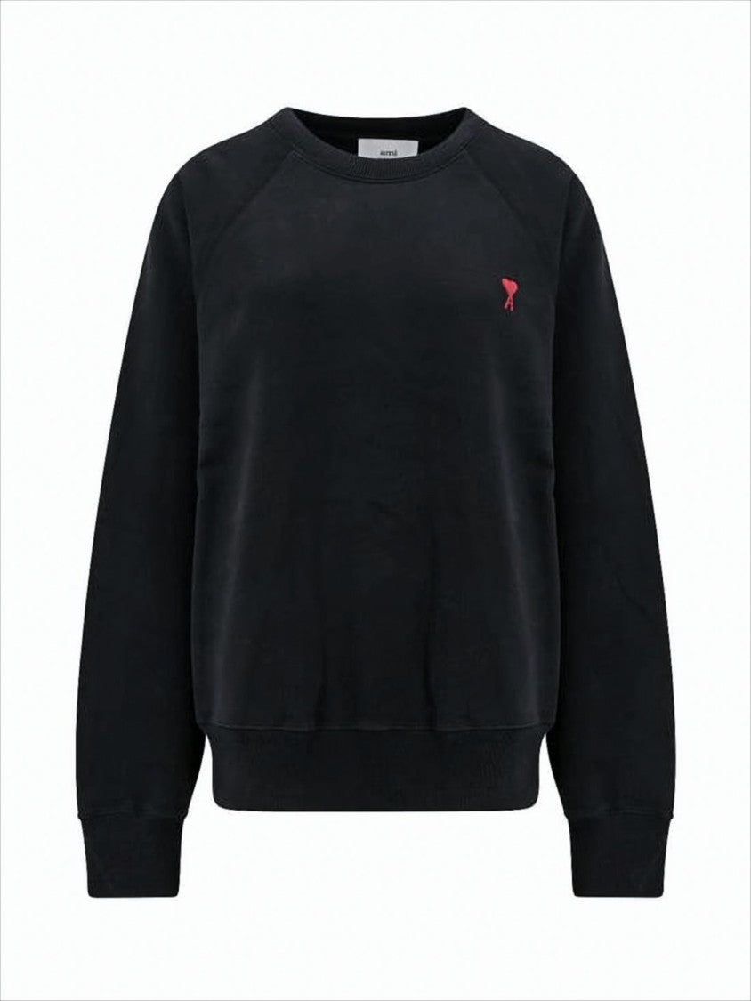 Ami Paris Black Long-Sleeve Top With Classic Crew Neckline And Ribbed Cuffs