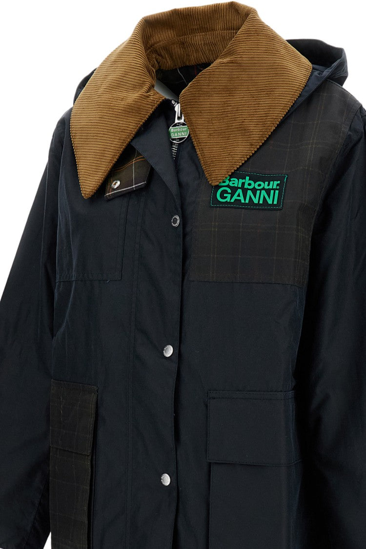 Barbour Duffle Coat With Tartan Patchwork And Corduroy Collar