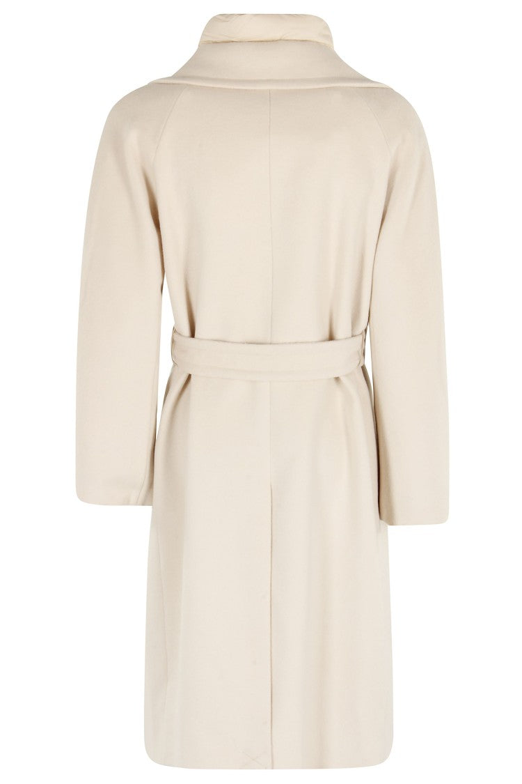 Moorer Cream Wool Coat With Removable Down Bib And Waist Belt