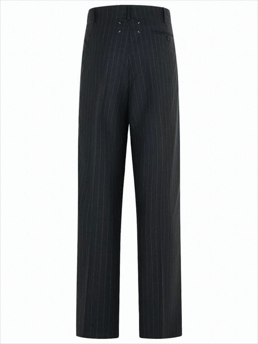 Maison Margiela Pinstripe Wool Trousers With Drawstring Waist