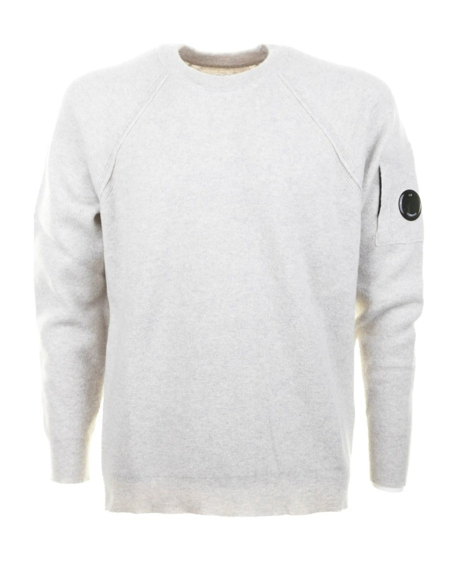 C.P. Company Light Grey Crewneck Sweater With Raglan Sleeves And Distinctive Patch