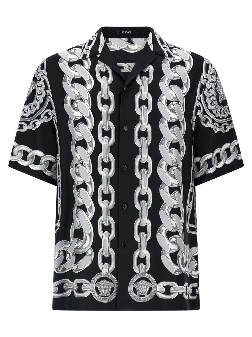 Versace Silk Twill Shirt With Medusa Chains Print