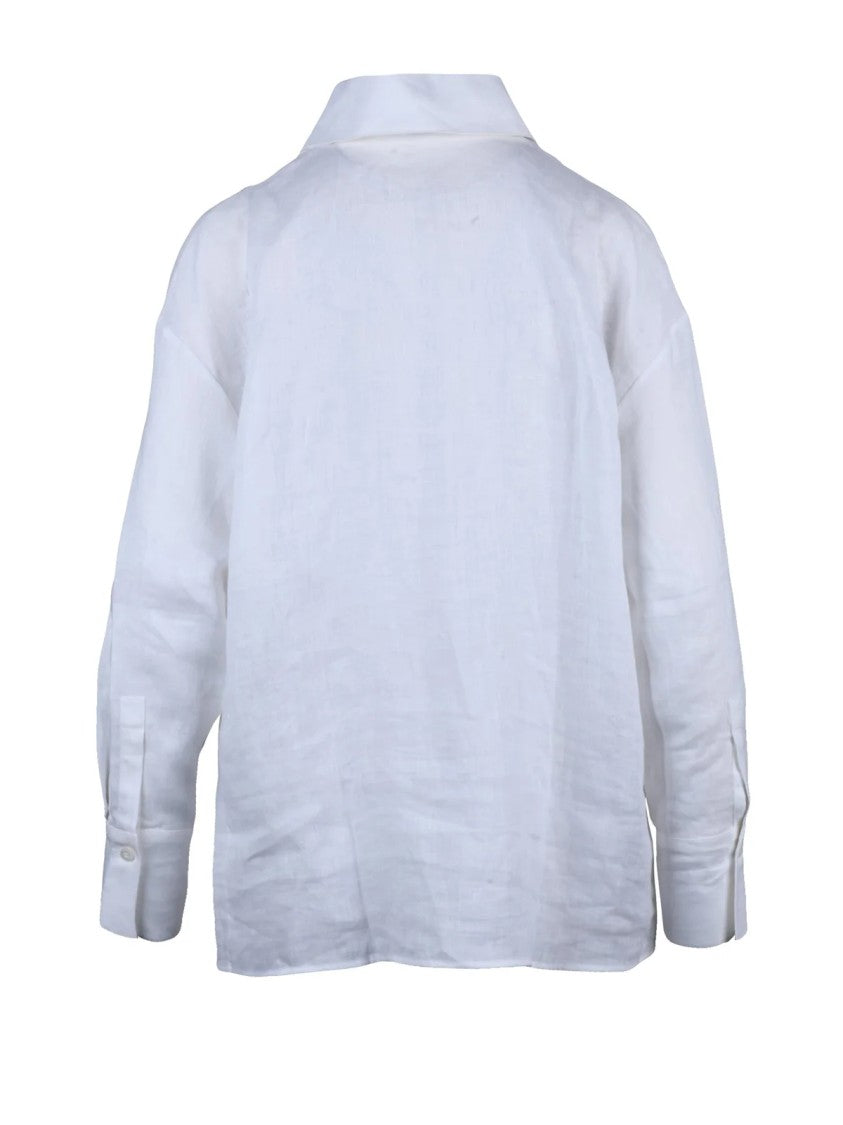 Eleventy White Gauzed Linen Blouse