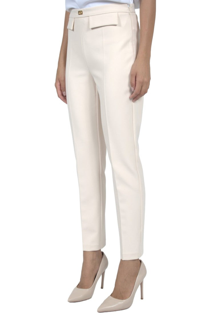 Elisabetta Franchi Cream Tapered Polyester-Blend Pants