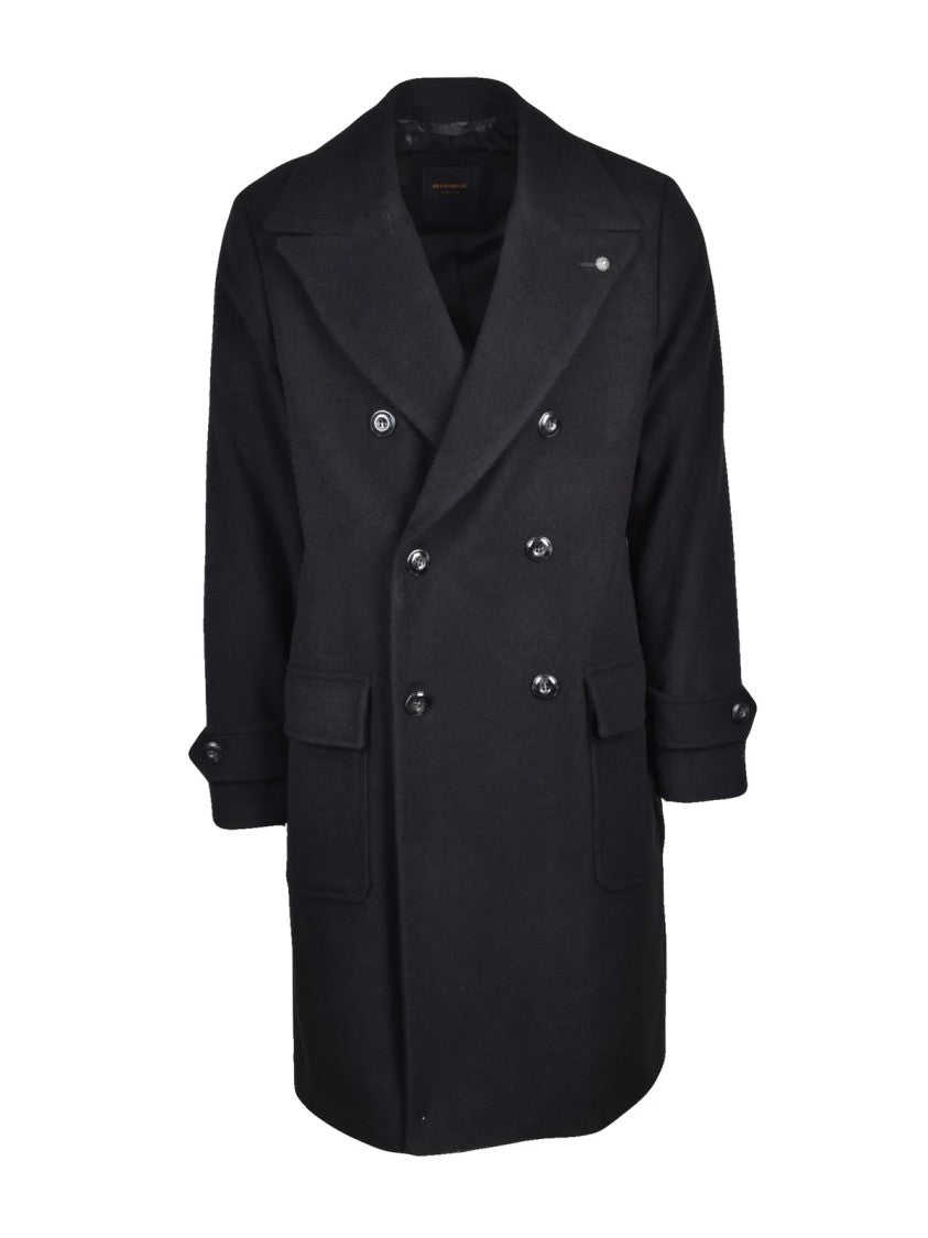 Officina 36 Black Double-Breasted Tailored Wool-Blend Coat