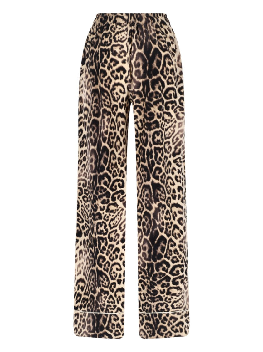 Ermanno Scervino Brown Silk Pajama Trousers, Animalier Pattern