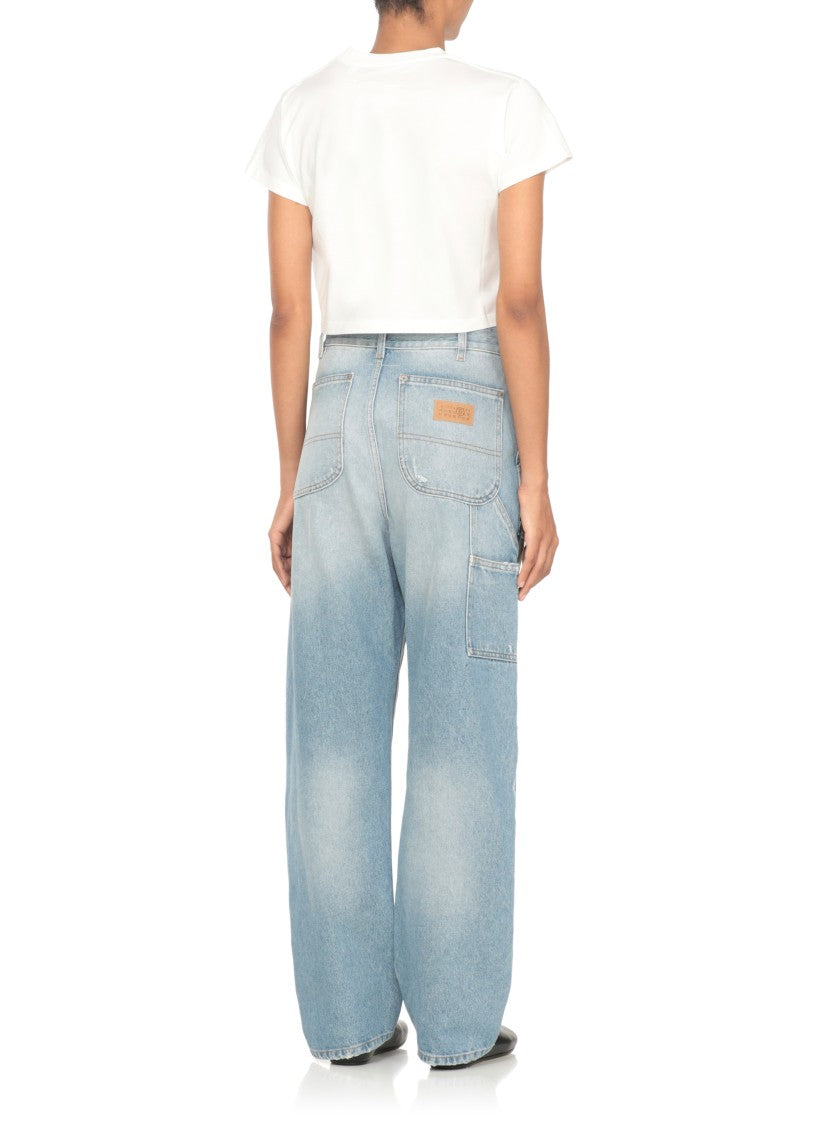 Mm6 By Maison Margiela Cropped White T-Shirt With Contrasting Numeric Logo