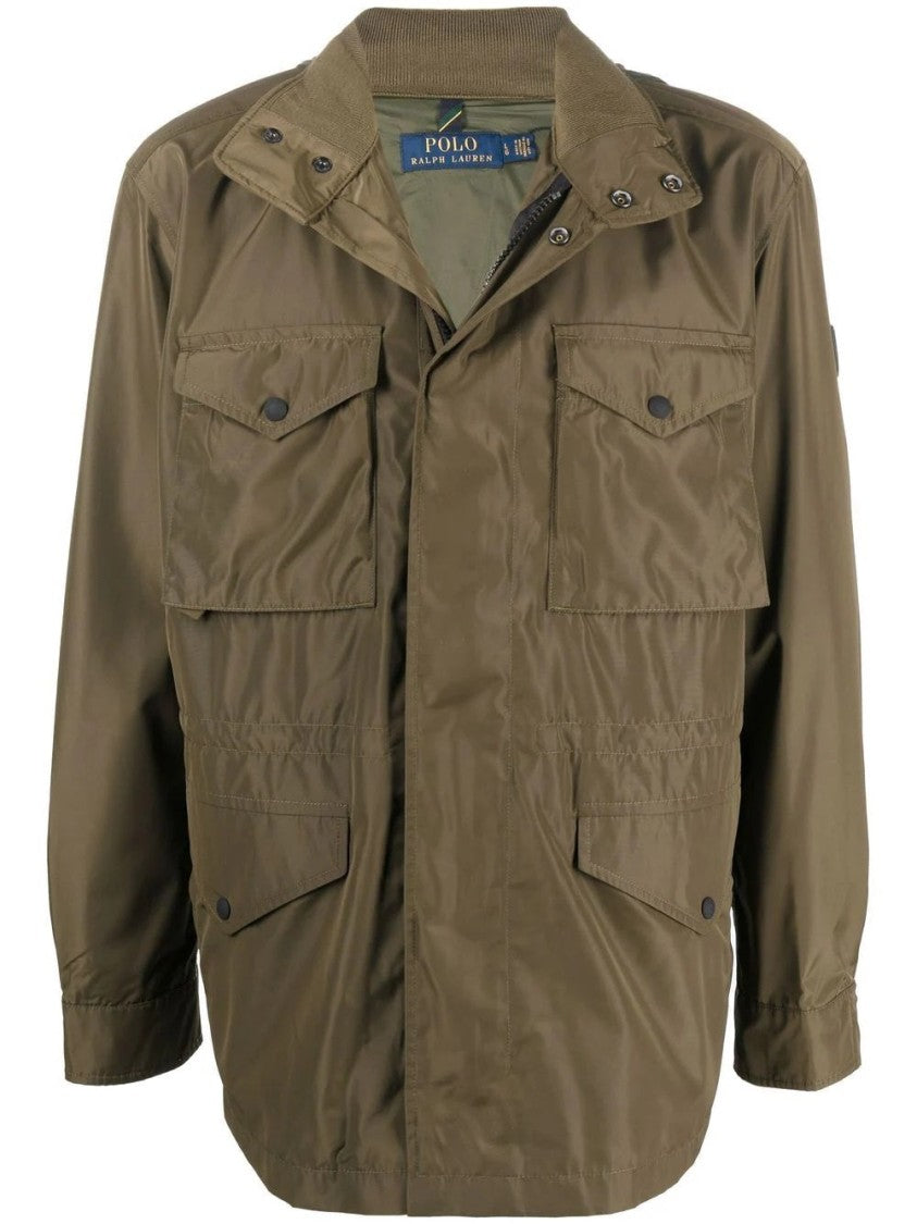 Polo Ralph Lauren Green Casual Jacket With Buttoned Flap Pockets And Stand Collar
