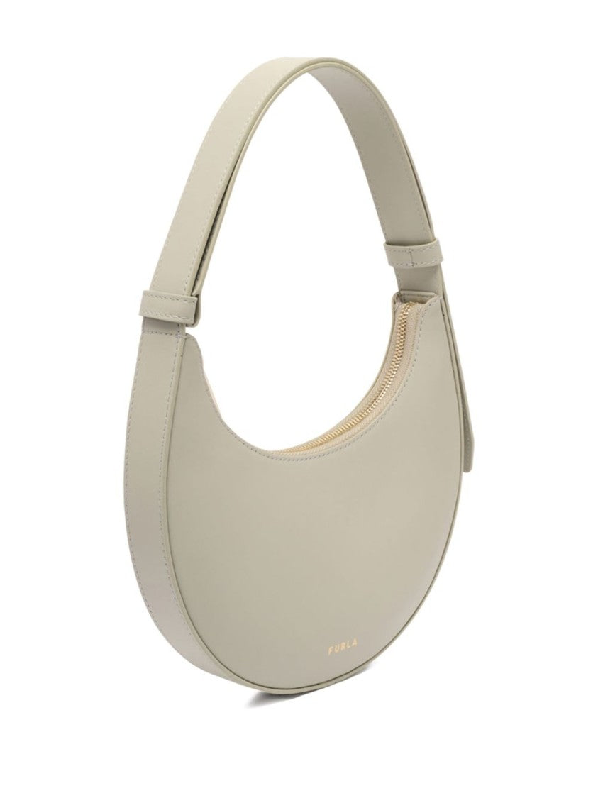 Furla Curved Sage Green Leather Bag With Gold-Tone Hardware