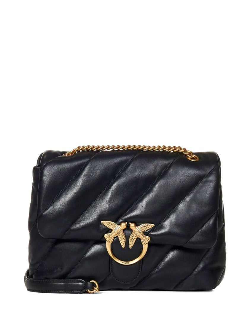 Pinko Black Quilted Gold Bird Clasp Bag