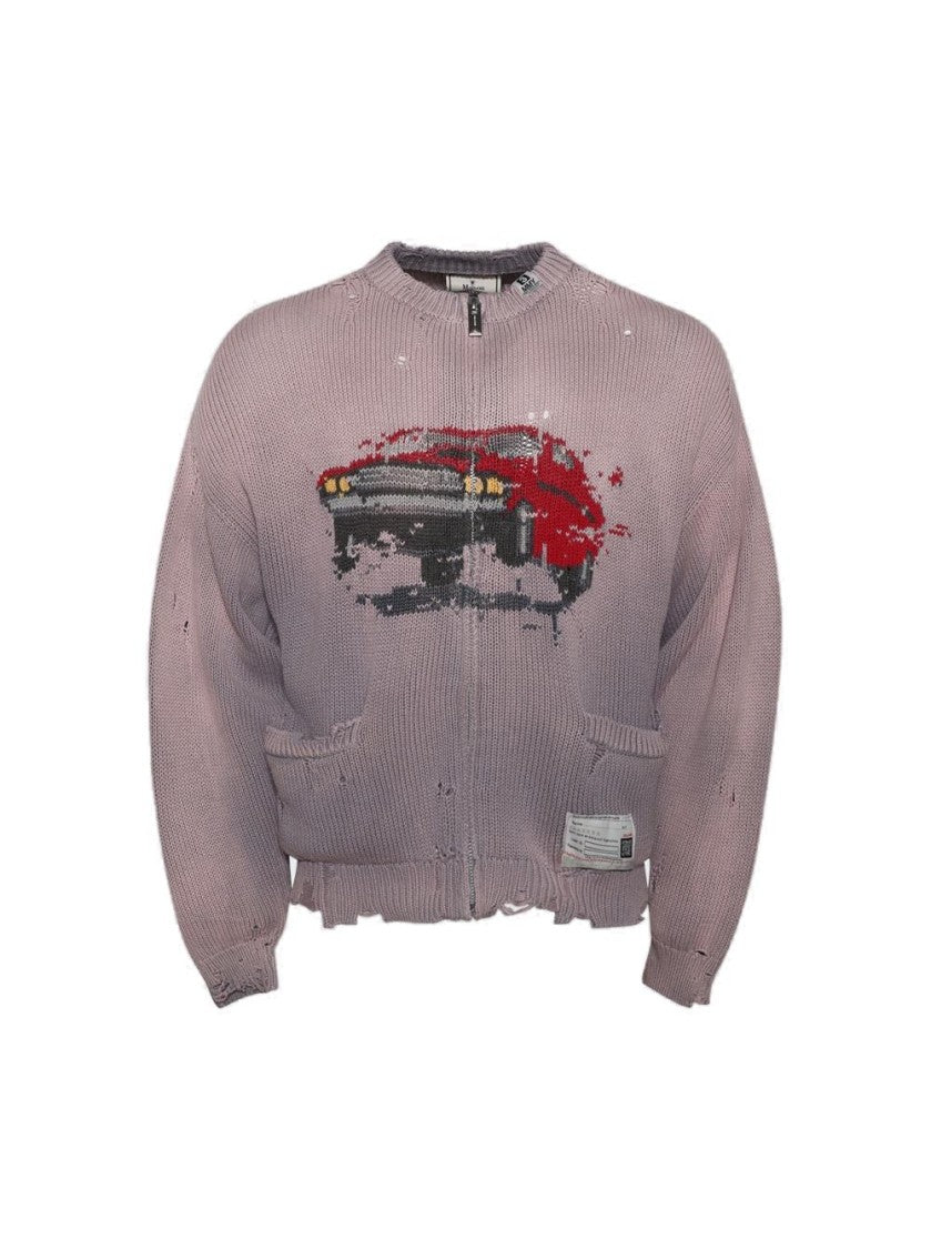 Maison Mihara Yasuhiro Car Jacquard Knit Cardigan Pink