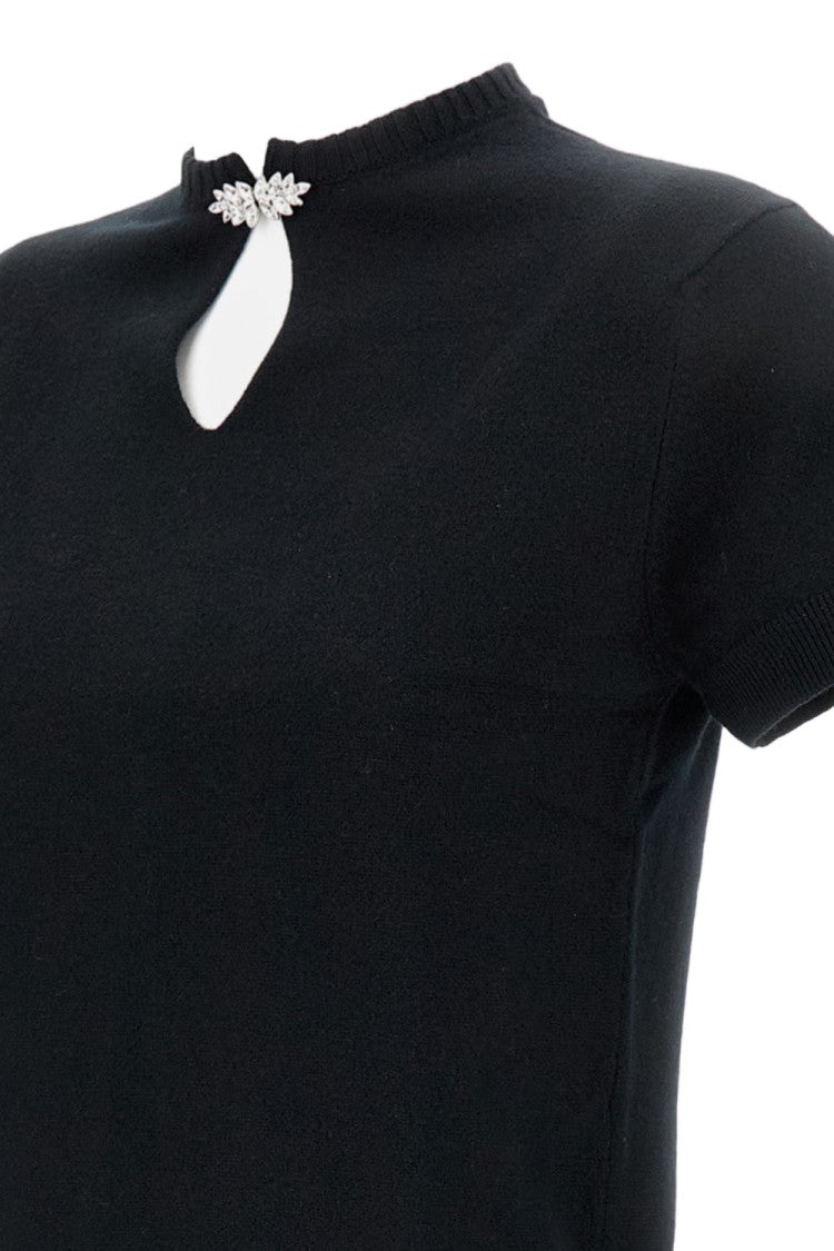 Barrie Fitted Wool Knitted Top With Rhinestone Brooch