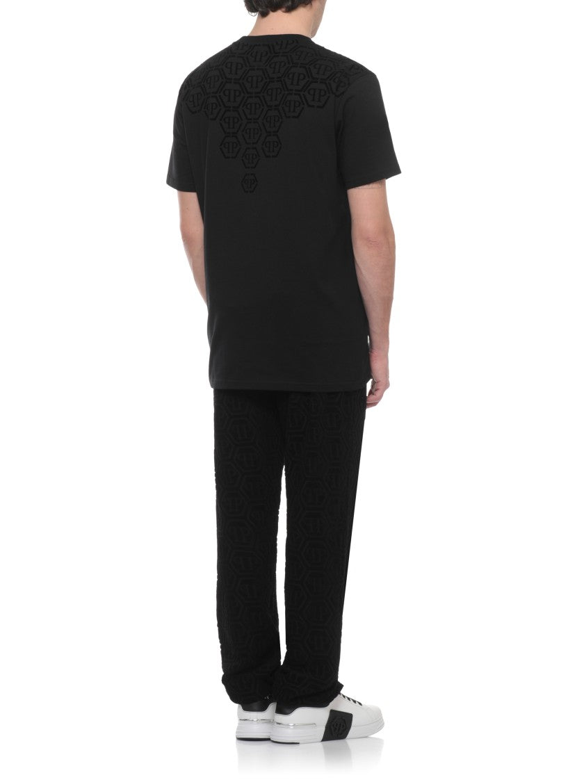 Philipp Plein Black Hexagon Monogram Metal Logo T-Shirt