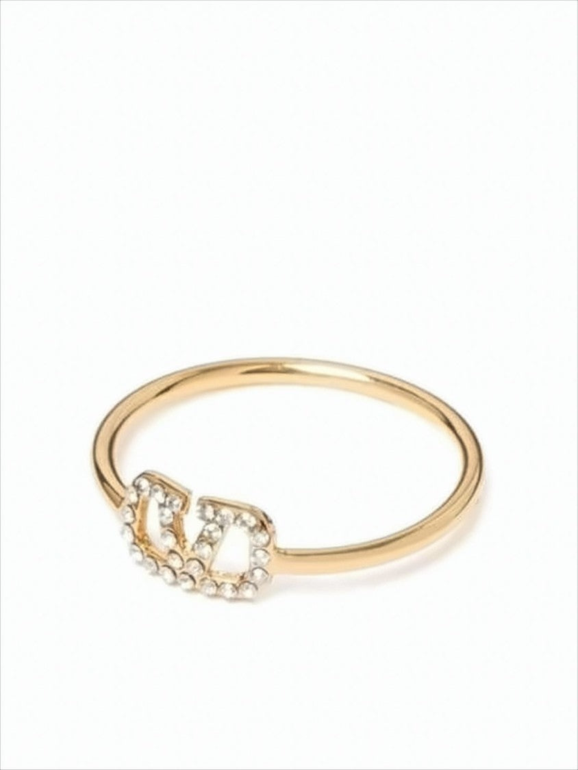 Valentino Garavani Delicate Crystal-Embellished Gold Ring With Signature Logo