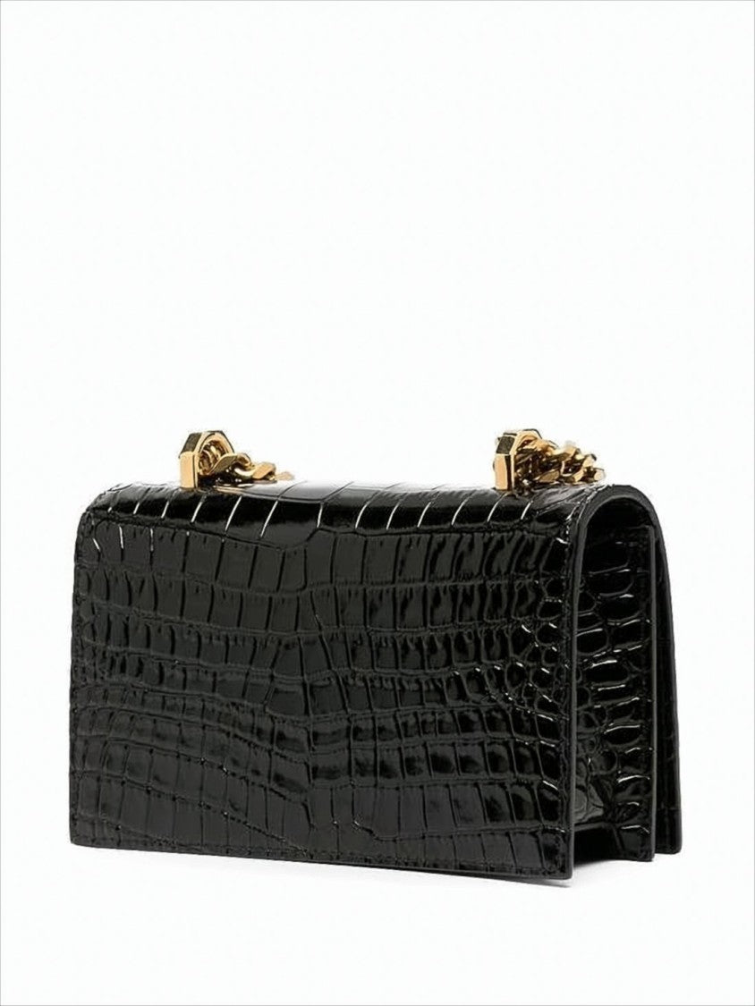 Alexander Mcqueen Crocodile-Embossed Black Calf Leather Crossbody Bag