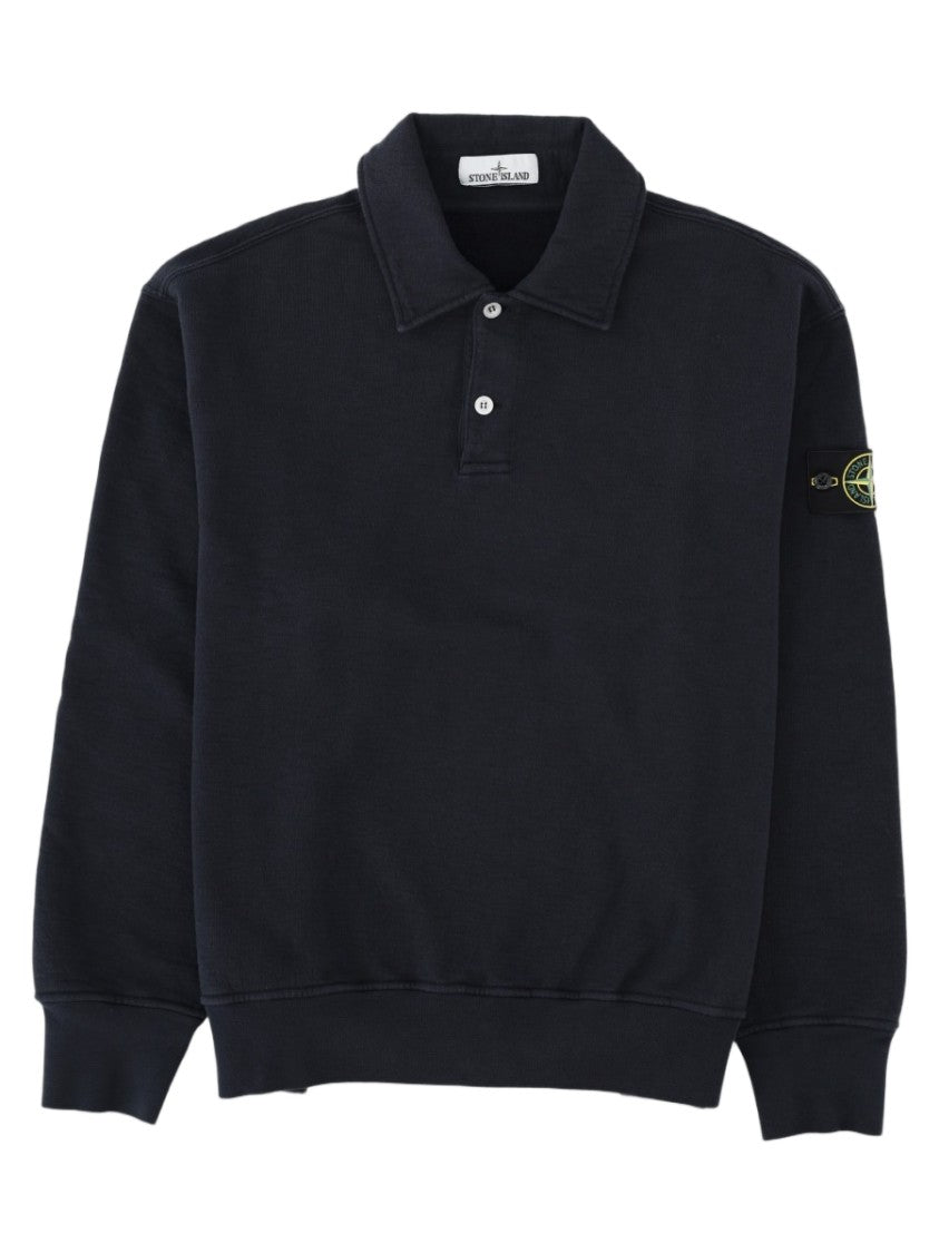 Stone Island Blue Long-Sleeve Patch Logo Cotton Polo Shirt