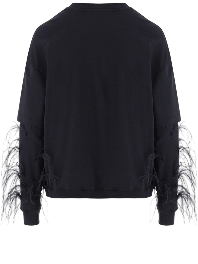 Darkpark Black Feathered Appliqué Cotton Sweatshirt