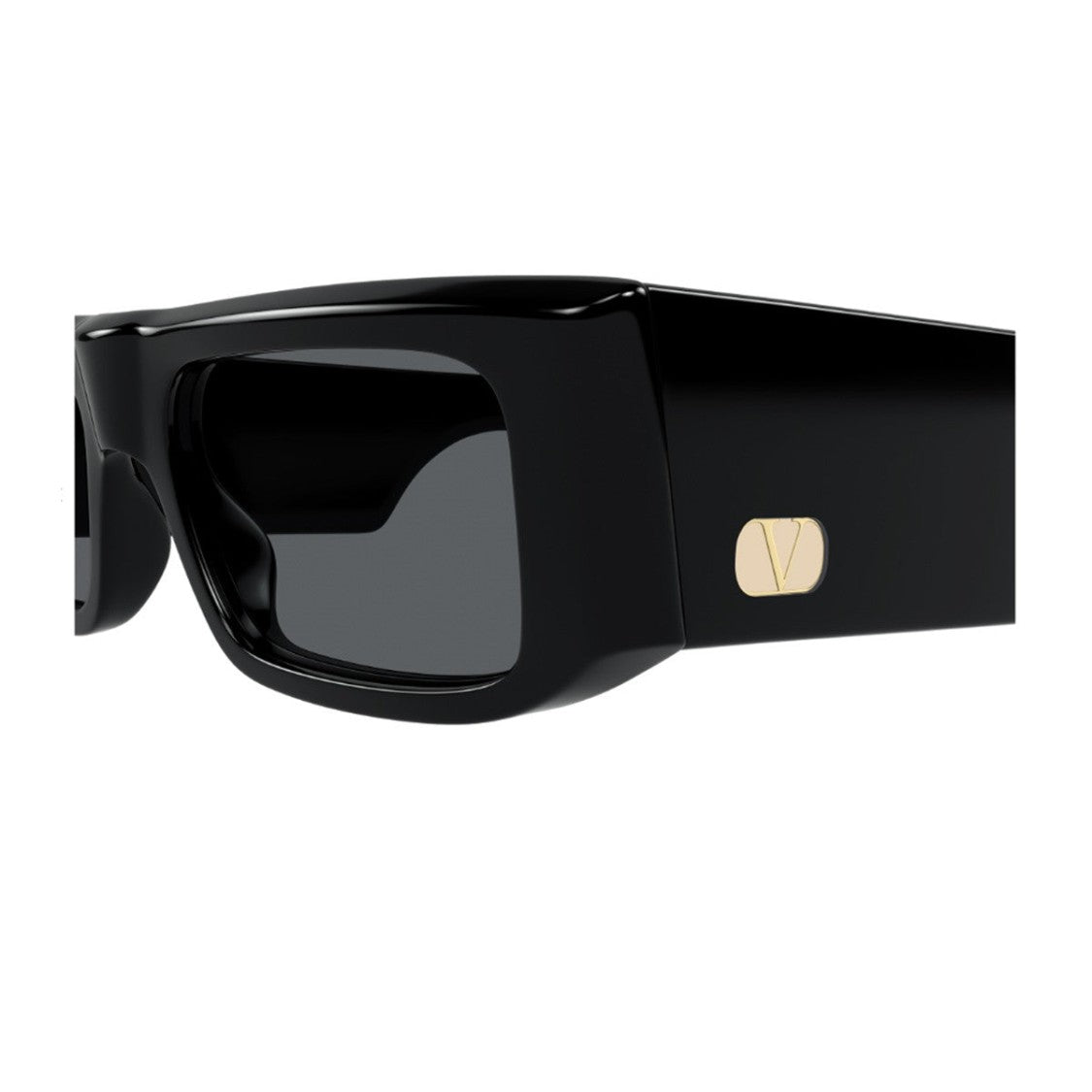 Valentino Black Linea V Logo Recycled Acetate Rectangular Sunglasses